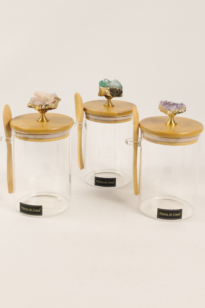 Crystal Rose Glass Spice Jar with Large Spoon