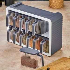 12-Piece Spice Jar with Holder, Grey