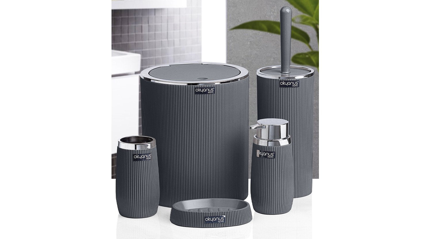 5-piece bathroom set, gray