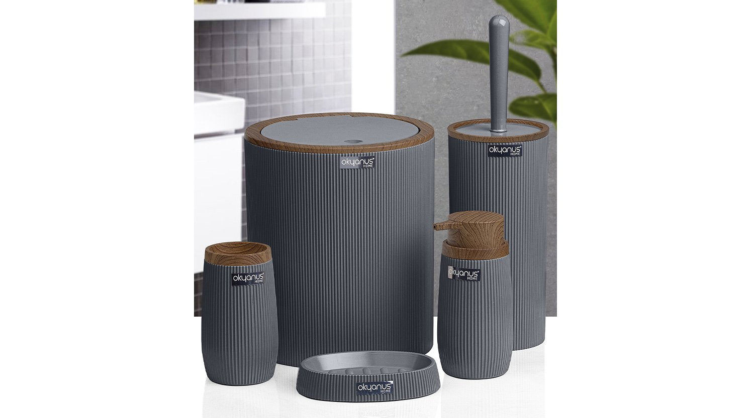 5-piece bathroom set, gray