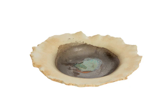 AbraCadabra Bloom Deep Plate - Ivory White with Aqua Heart, D16xH4cm
