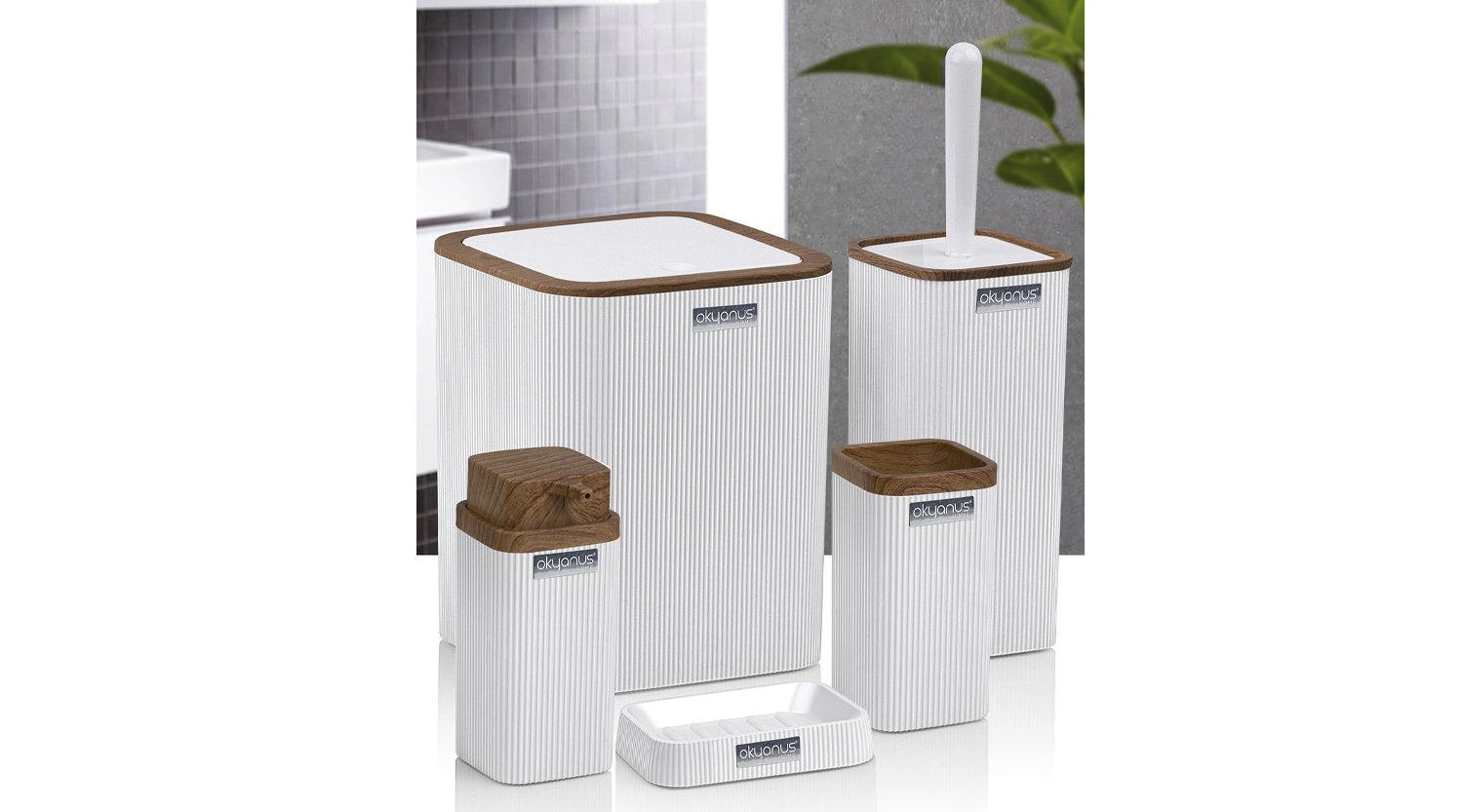 Bathroom set 5 pieces wooden / white