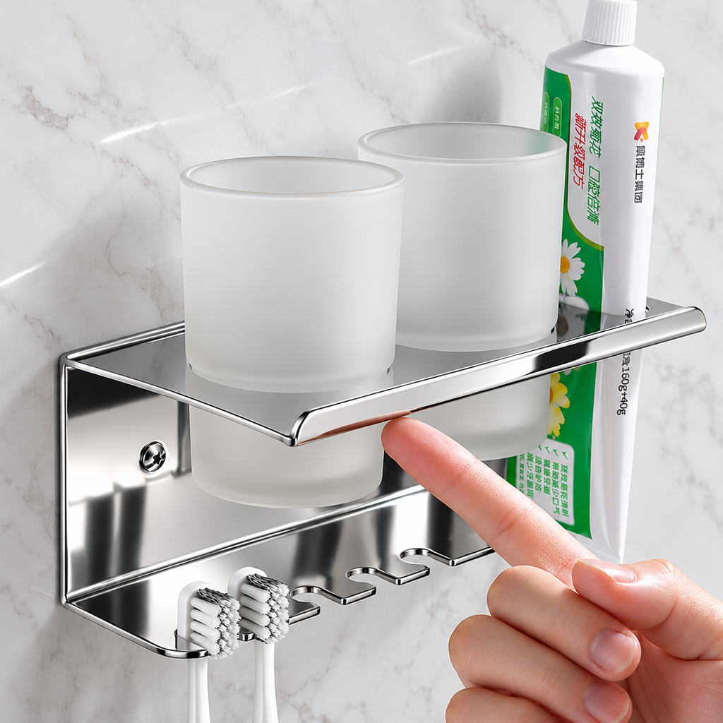 Toothbrush & Toothpaste Holder with Tumbler Stainless 304 double