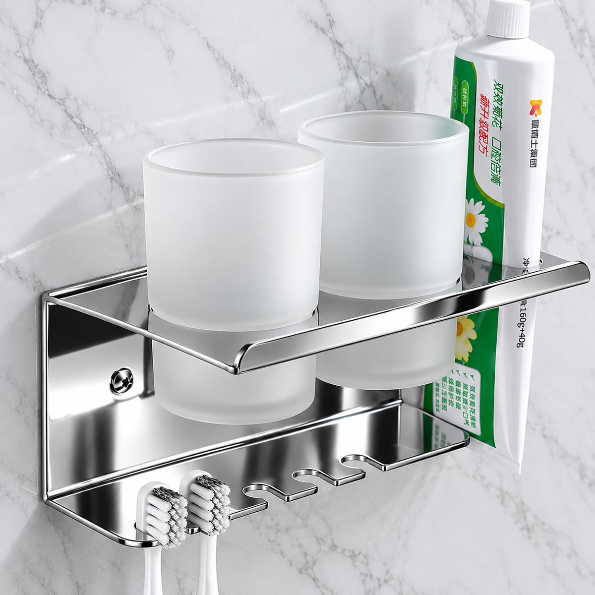 Toothbrush & Toothpaste Holder with Tumbler Stainless 304 double