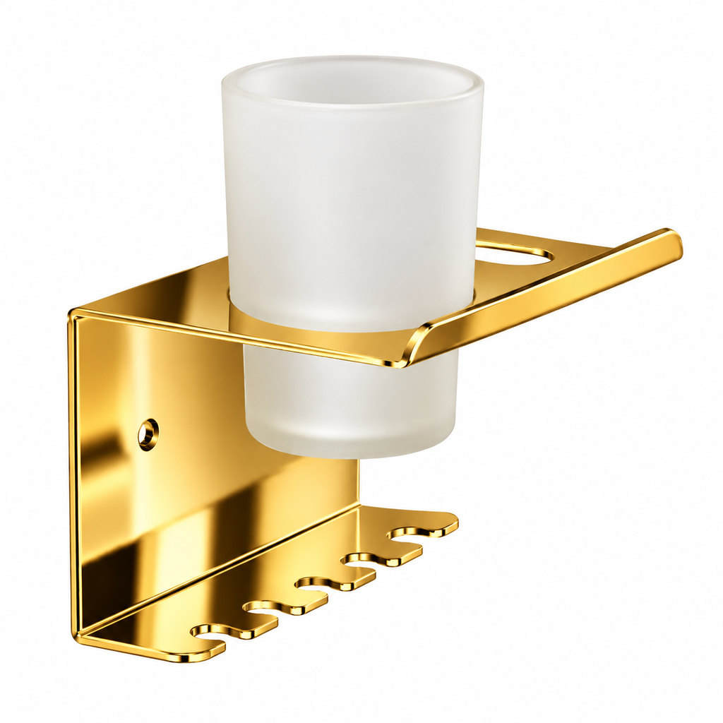 Toothbrush & Toothpaste Holder with Tumbler Stainless 304 Gold