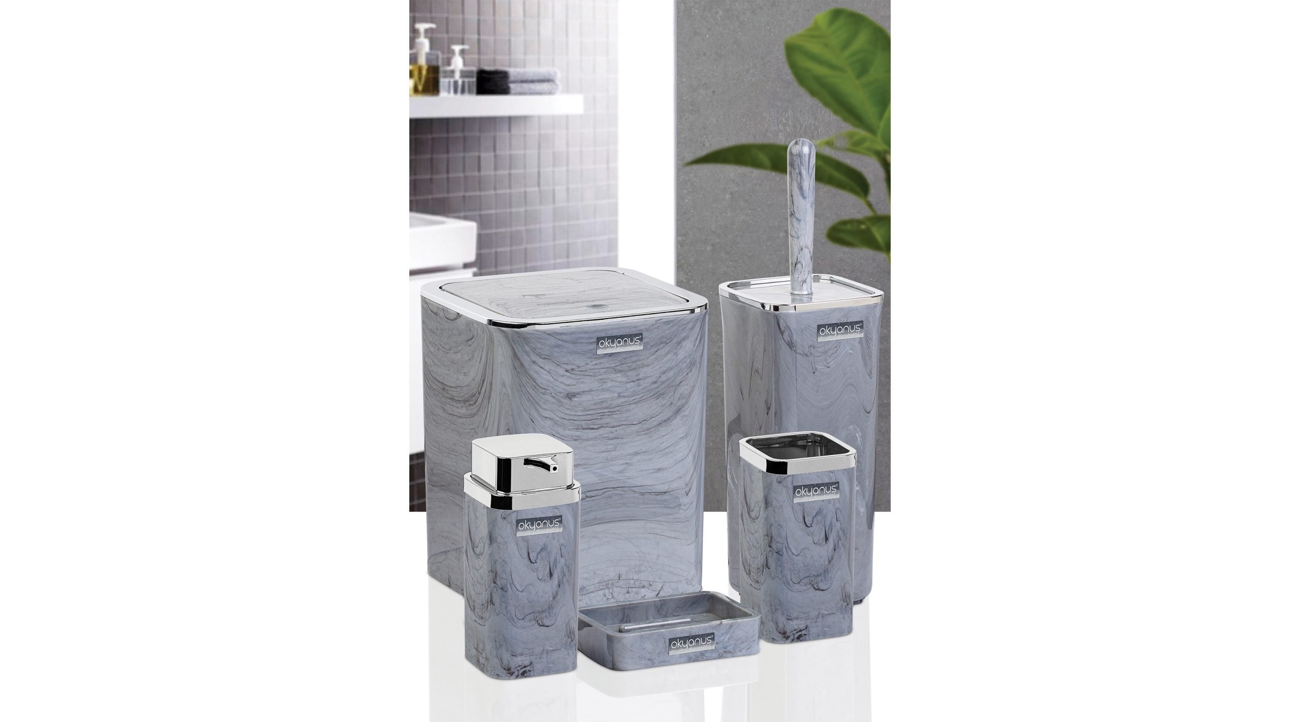 Bathroom set 5 pieces marble / gray