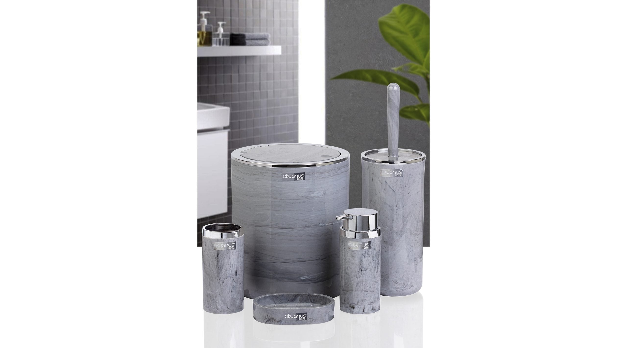 Bathroom set 5 pieces marble / gray