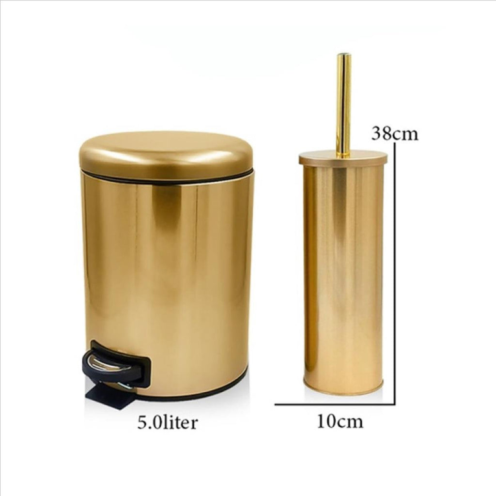 Trash stainless 304 Bin 5L soft closingWith and Toilet Brush gold color