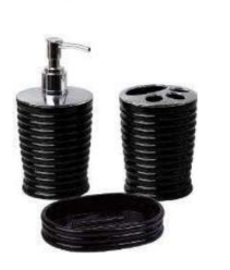 3-pieces bathroom set silver/black