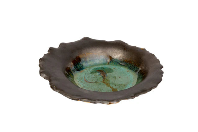 AbraCadabra Bloom Deep Plate - Greyish Green with Aqua Heart, D16xH4cm