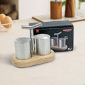 Set of 2 Salt Shakers with Wooden Stand and Handle