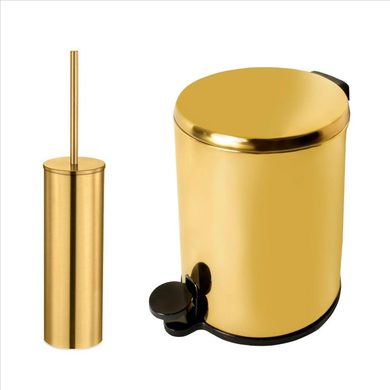 Golden stainless steel basket and brush set