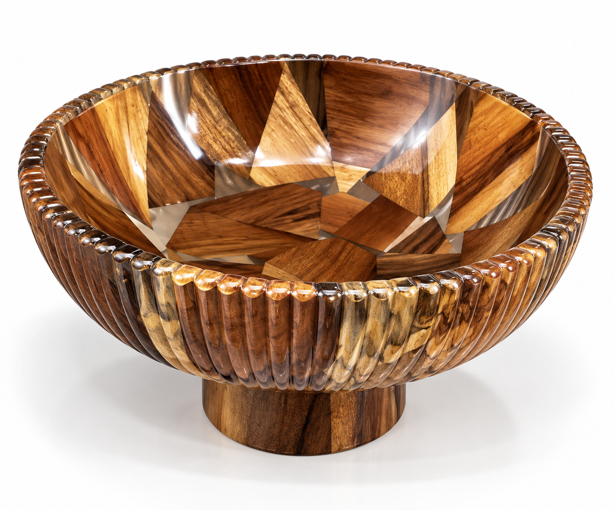 Epoxy Resin Wood Plate – Round, Deep, with Base, Large