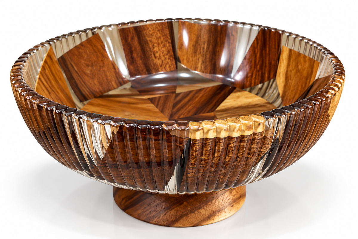 Epoxy Resin Wood Plate – Round, Deep, with Base, Small