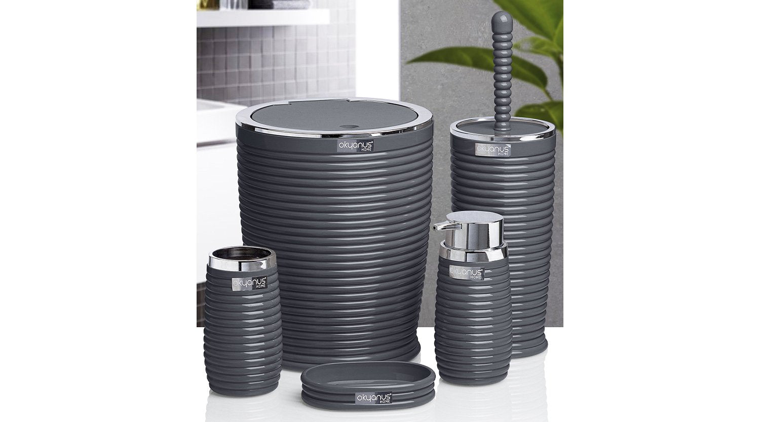 Bathroom set 5 pieces, silver gray