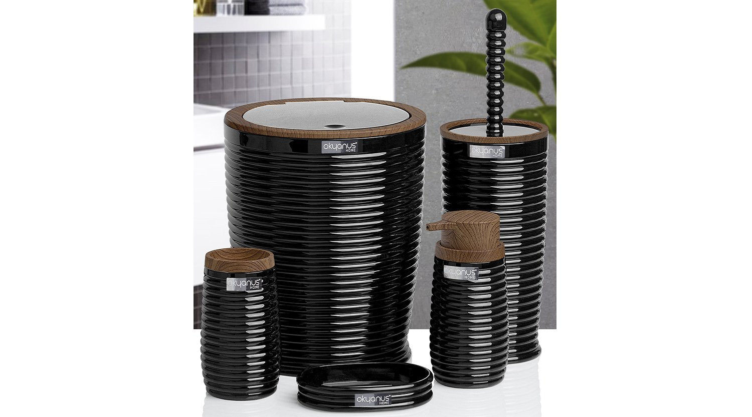 5-piece bathroom set, wooden black