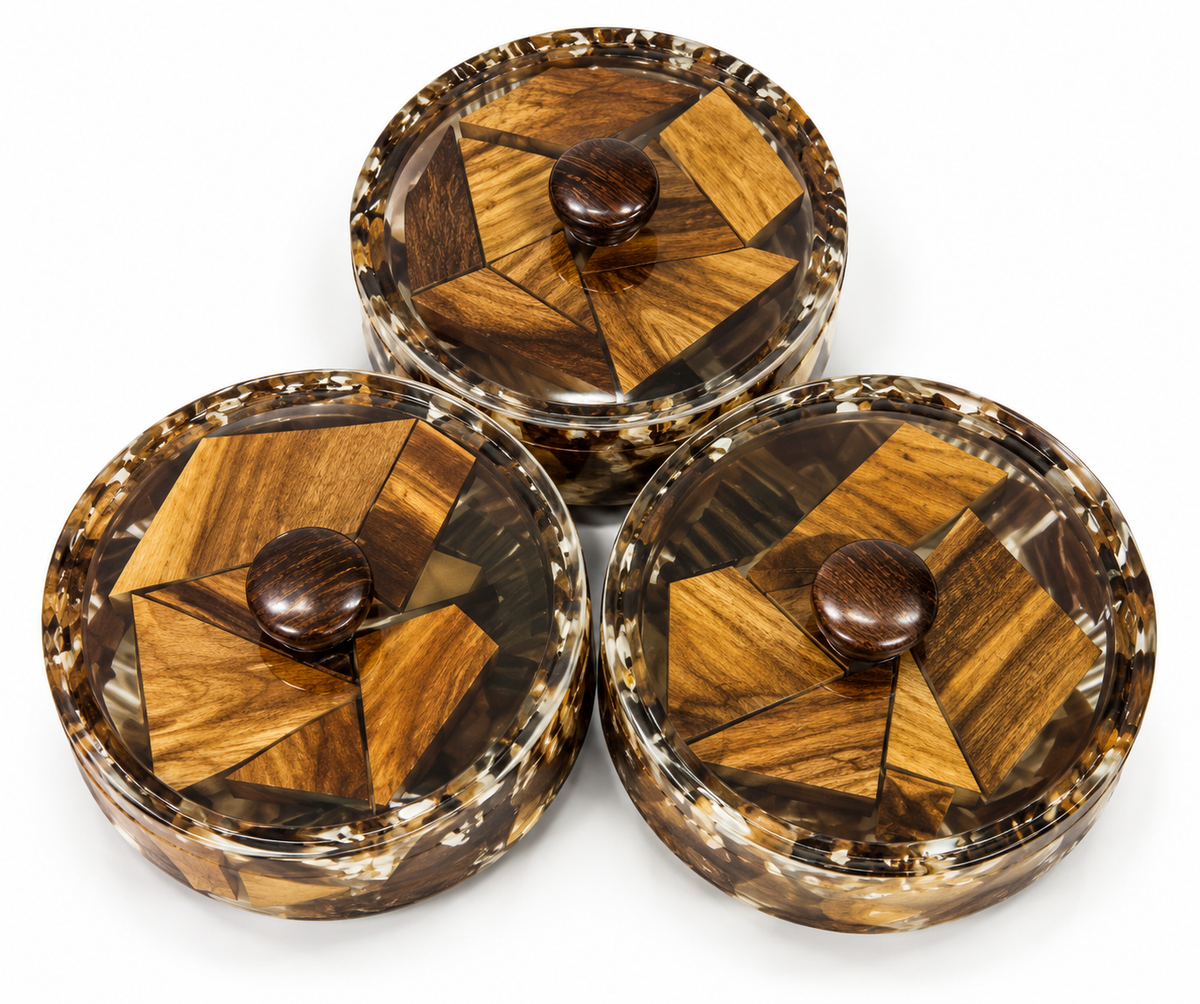 Set of 3 Epoxy Resin Glass Jars on Stand
