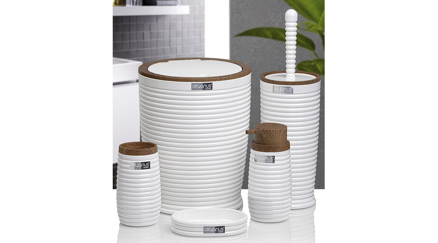 5-piece bathroom set, wooden white