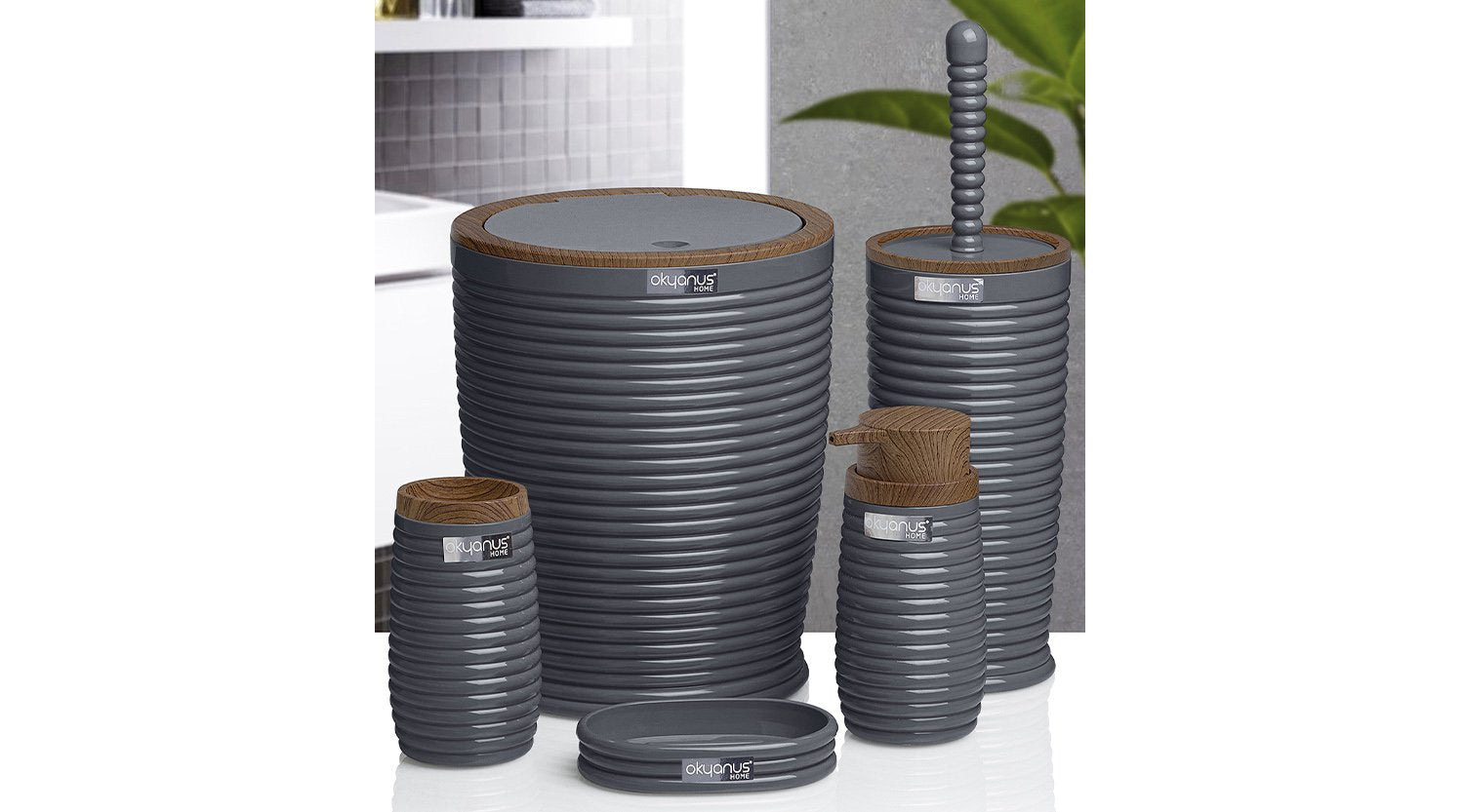 5-piece bathroom set, wooden gray