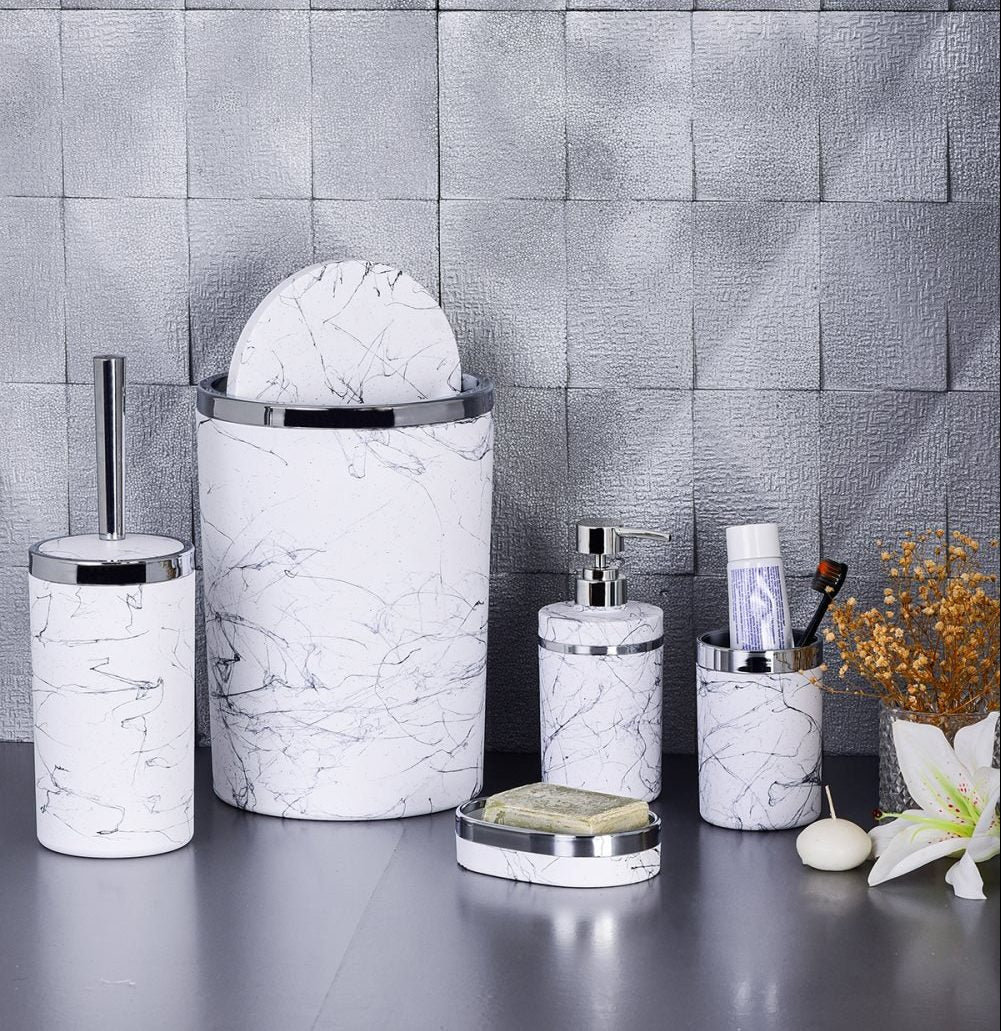 Bathroom set 5 pieces Marble white
