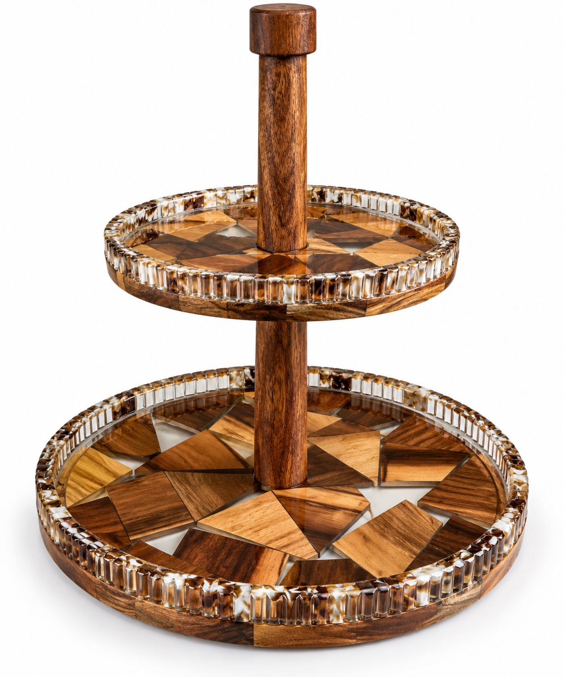 2-Tier Epoxy Resin Wood Serving Stand