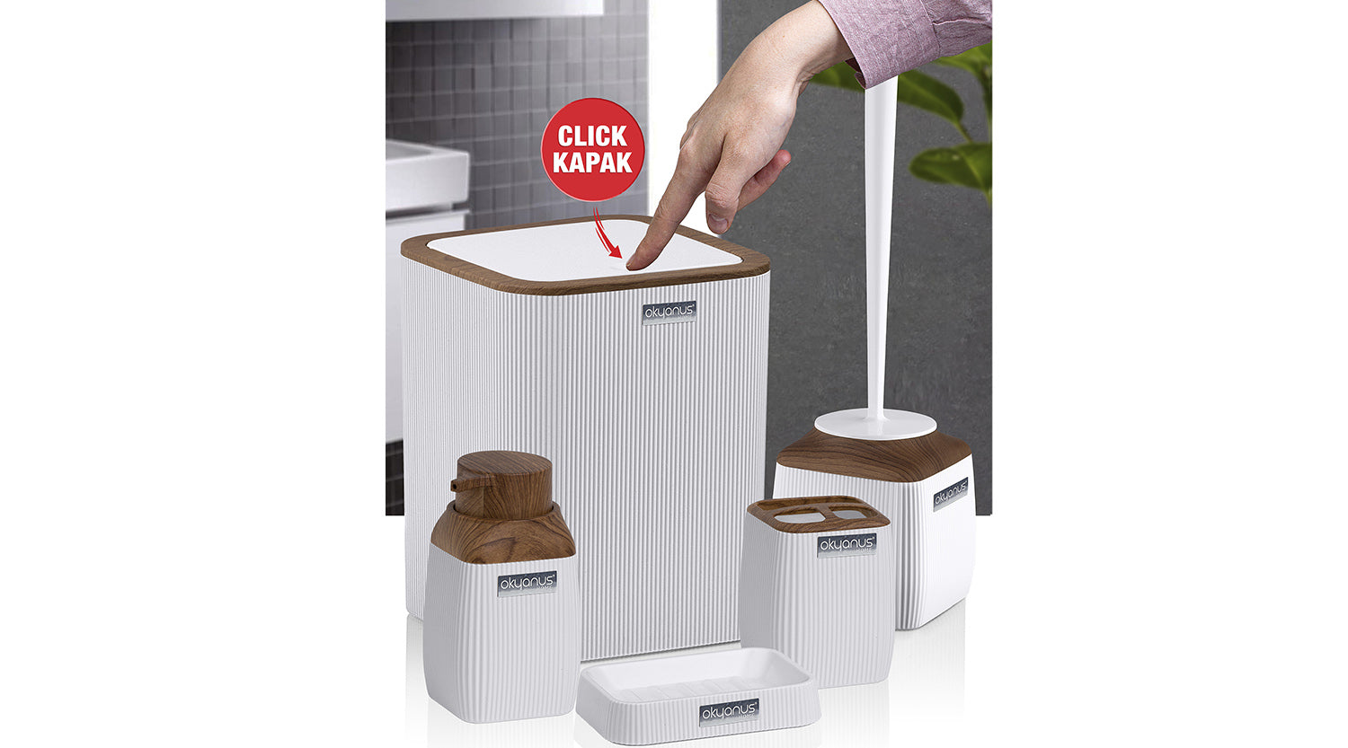 Diva Bathroom Set (5 Pcs) Wooden - White
