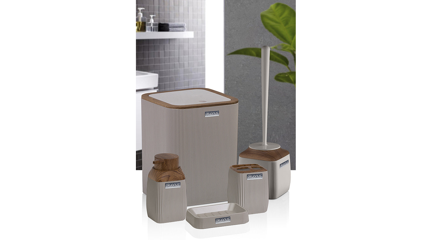 Diva Bathroom Set (5 Pcs) Wooden - Brown