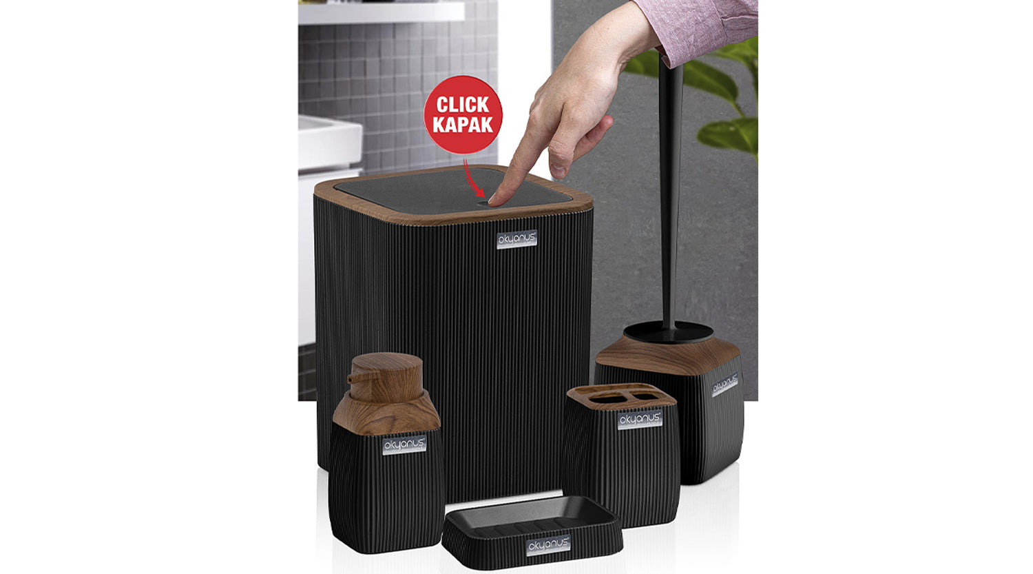 Diva Bathroom Set (5 Pcs) Wooden - Black