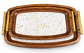 Set of 2 Wooden Trays with Metal Handles and Marble Base