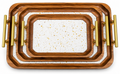 Set of 3 Wooden Trays with Metal Handles and Marble Base