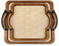 Set of 2 Wooden Trays with PVC Base and Metal Handles