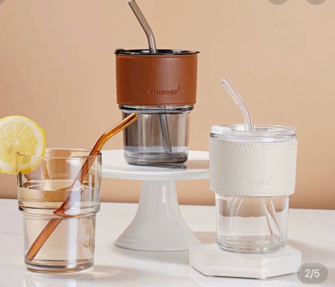 Pyrex glass cup with leather cover