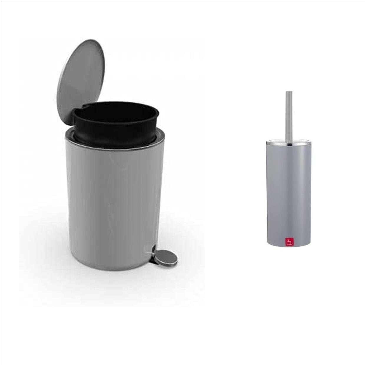 PrimanovaTrash Bin With and Toilet Brush gray color