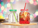 Pasabahce Homemade Jar Mug with Red Lid and Straw Color:Red