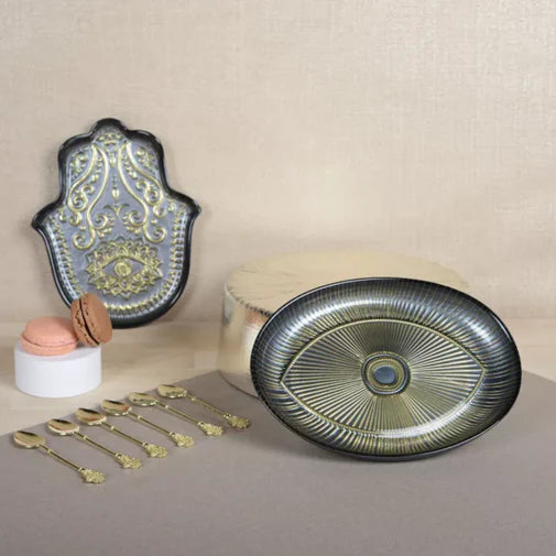 ArdaCam Evil Eye Trinket Tray - Blue & Gold, 22*15.5 cm