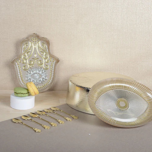 ArdaCam Hamsa Trinket Tray - White & Gold, 21*17 cm