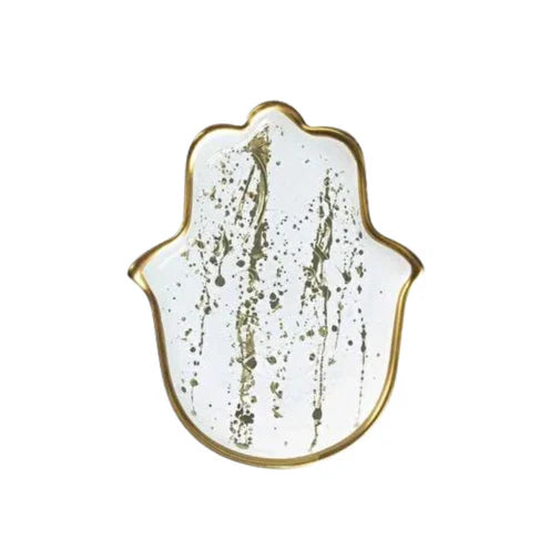 ArdaCam Hamsa Trinket Tray - White & Metallic, 21*17 cm