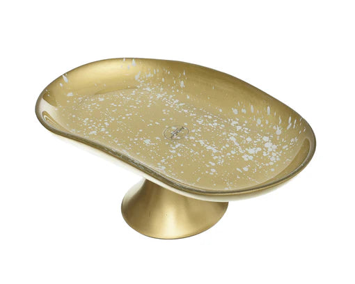 ArdaCam Sade Footed Serving Platter - Gold with White Spots, 27.5 cm