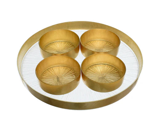 ArdaCam Angle Serving Plate & Bowls - Gold Rim, 5 Pieces for 4 People