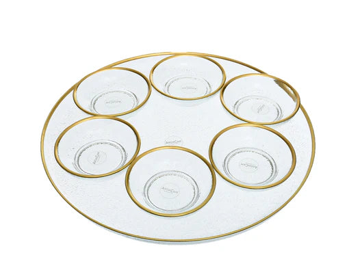 ArdaCam Avanos Serving Plate & Bowls - Gold Rim, 7 Pieces for 6 People