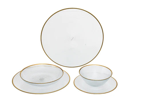 ArdaCam Base Dinner Set - Gold Rim, 25 Pieces for 6 People
