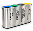 Airport Metal Oval Color Code 4 Compartment Stainless Steel Dustbin Waste Trash Indoor Recycle Bin