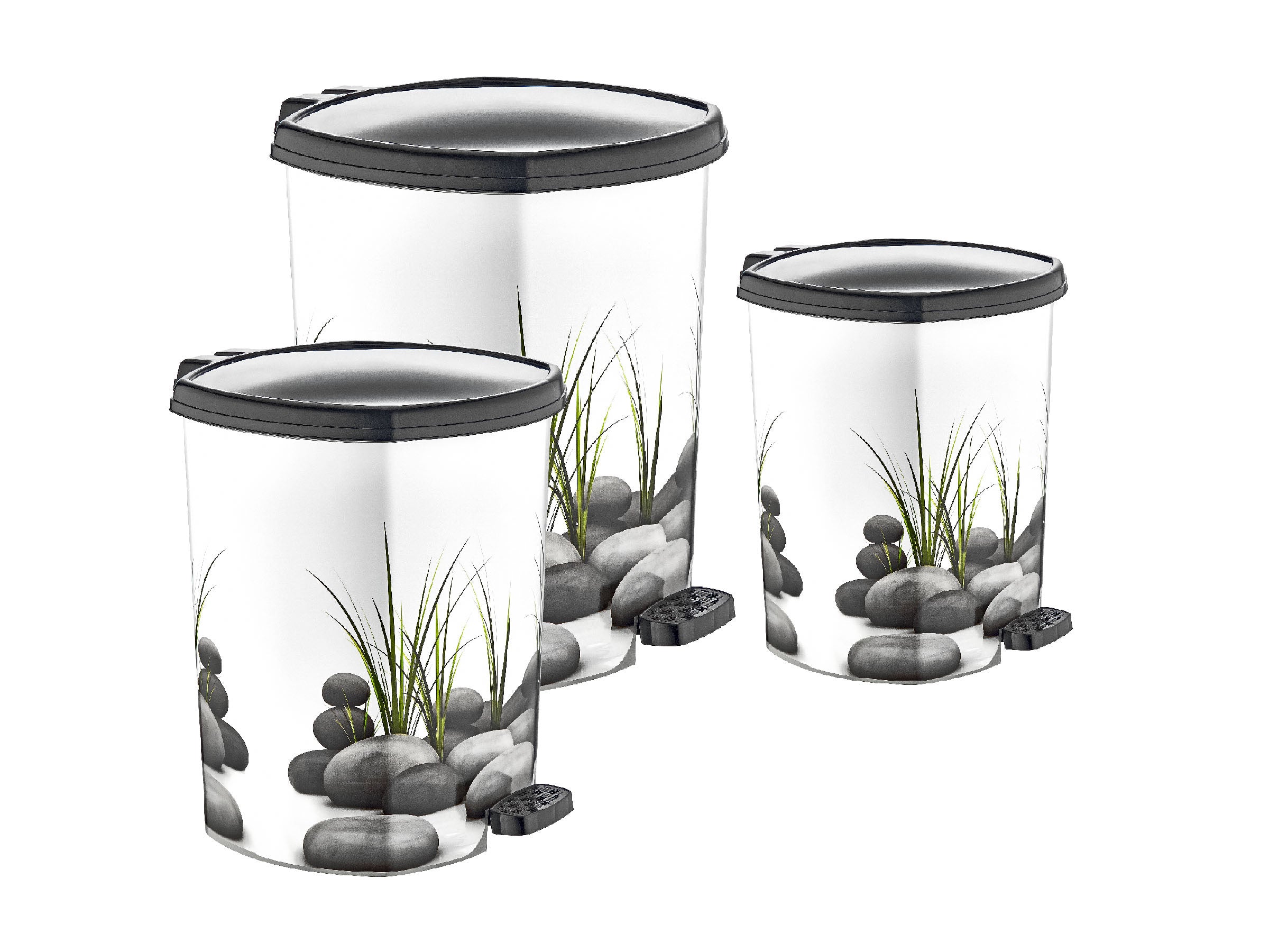 3 Size Patterned Waster Bin Set – Stone