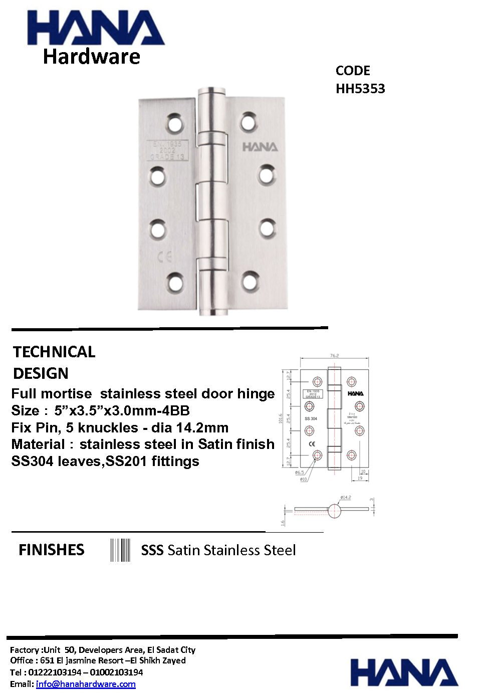 Stainless Steel Hinge 5x3.5x3MM