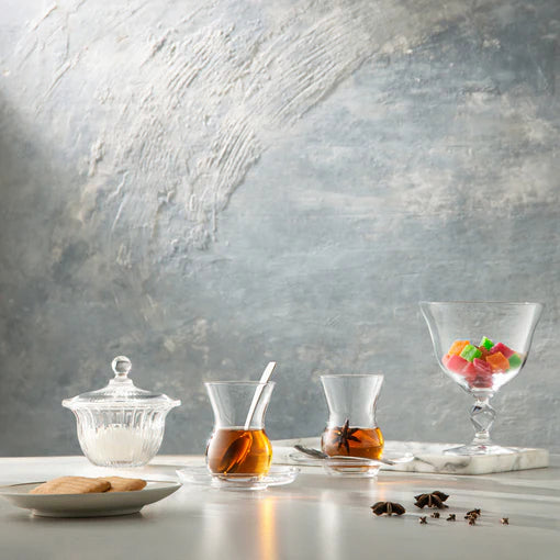 Pasabahce Crystallin Beykoz Tea Set - Platinum Rim, 21 Pieces
