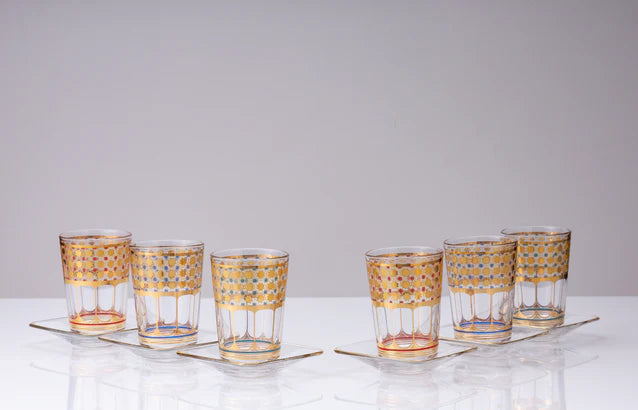 Mindada Moroccan Gold Stars Tea Set - 12 Pieces, 200ml