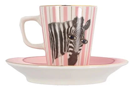 Porland Wild Life Zebra Coffee Cup & Saucer Set - 6 Pieces, 75ml