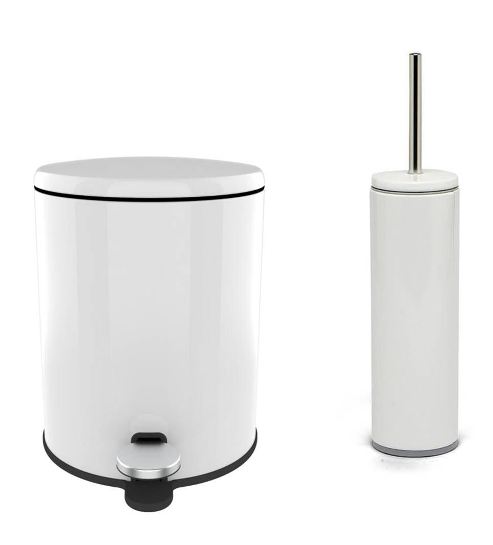 White Stainless Steel Bath Basket and Brush Set