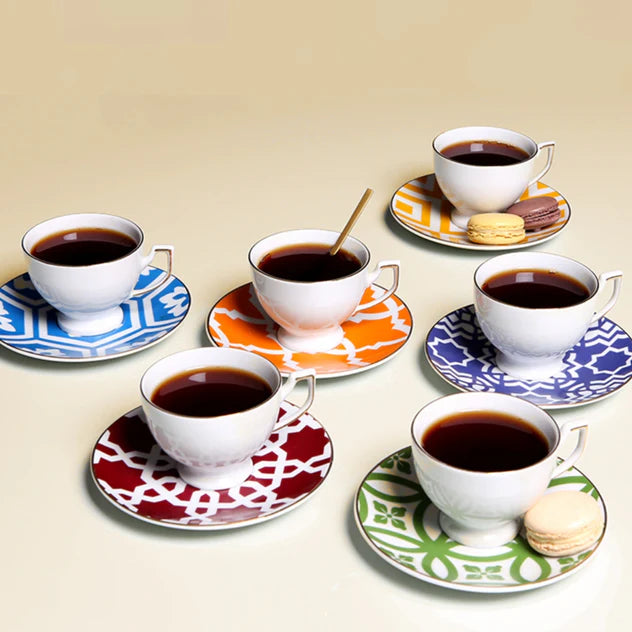 Porland Morocco Coffee Cup & Saucer Set - 6 Pieces, 80ml