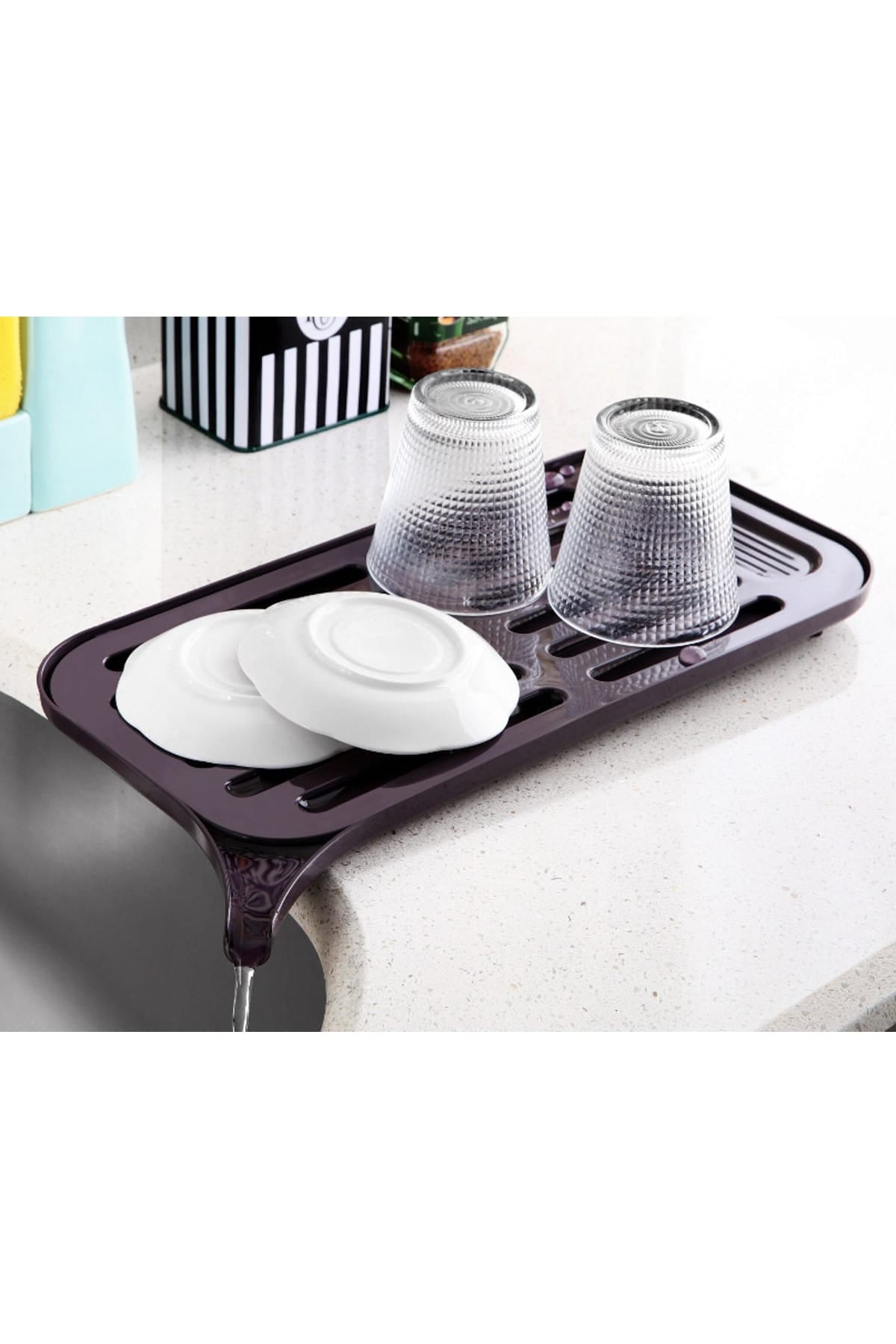 Washbasin Edge Dish Drying Rack With Water Drain